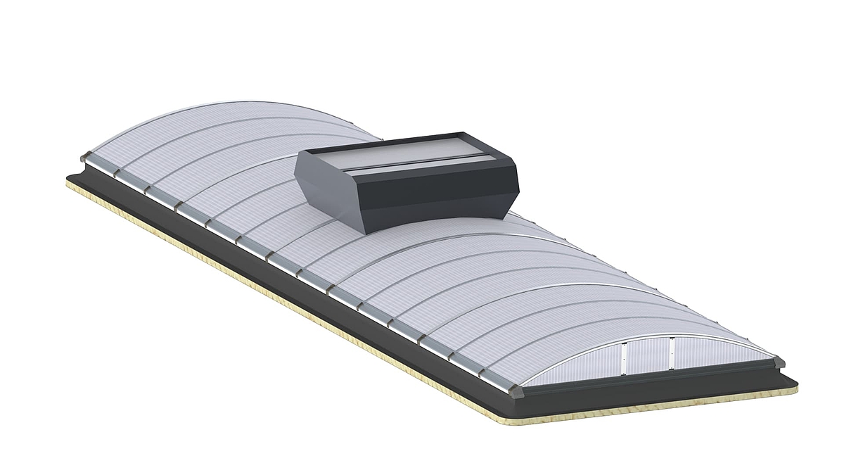 3D rendering of a curved Lichtband B with ventilation attachment by roda.